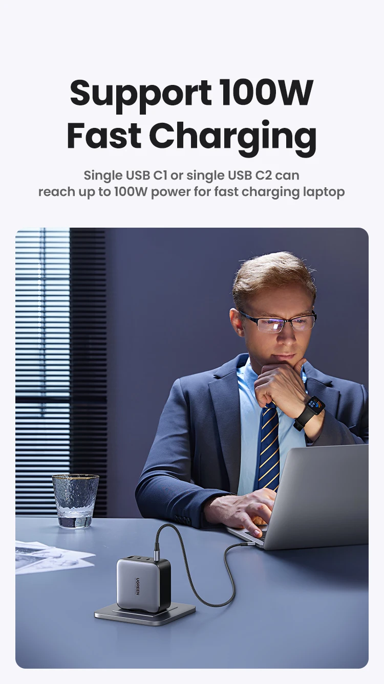 UGREEN USB Charger 100W GaN Charger for Macbook Tablet Fast Charging for iPhone Xiaomi USB Type C PD Charge for iPhone 18 17 16