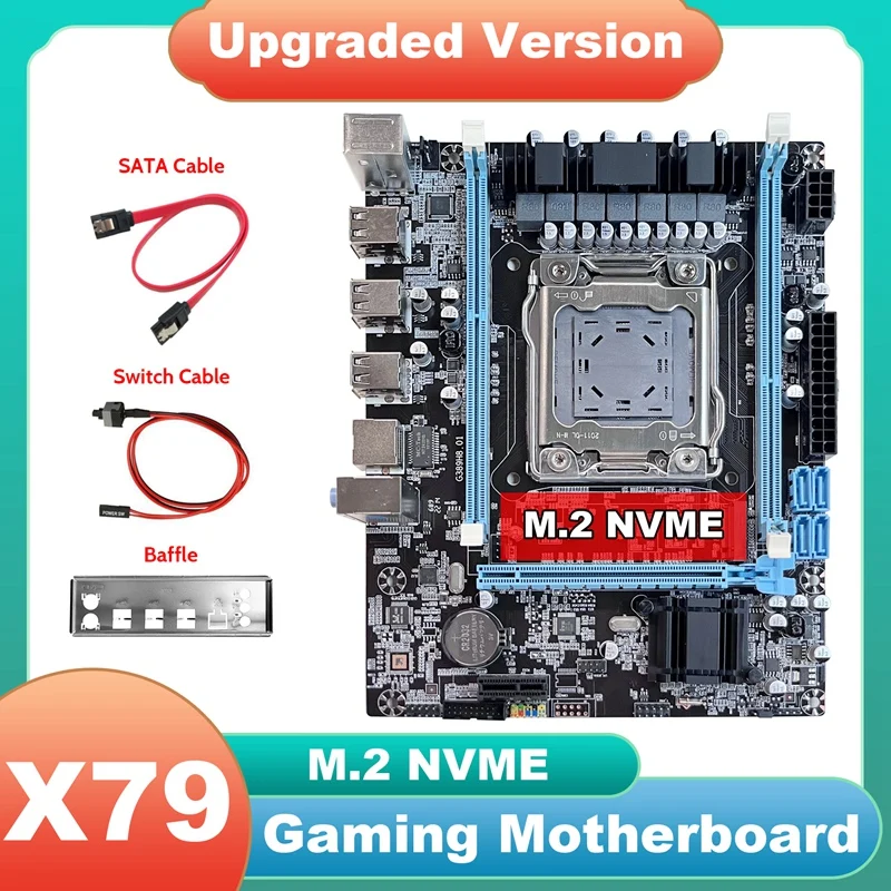 X79 Motherboard V389+SATA Cable+Switch Cable+Baffle M.2 NVME LGA2011 Support E5 2630 2660 2650V2 CPU For CF LOL PUBG