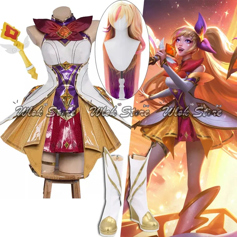 

Game LOL Star Guardian Seraphine Cosplay Costume Wig Pink Purple Hair Women Halloween Party Outfits Shoes Seraphine Microphone