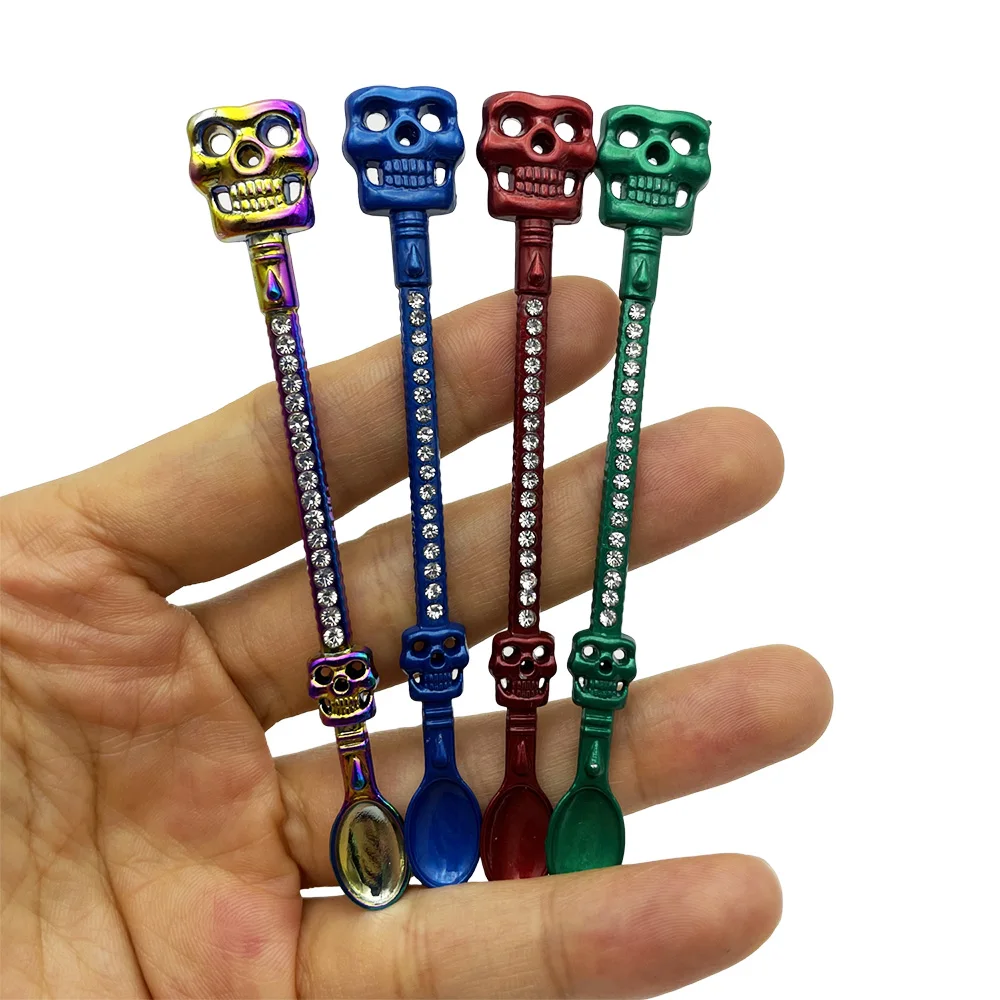 91mm Metal Spoon Skull Shaped Gahost Head Diamond Small Shovel Spoon for Spice Food Powder Measuring Kitchen