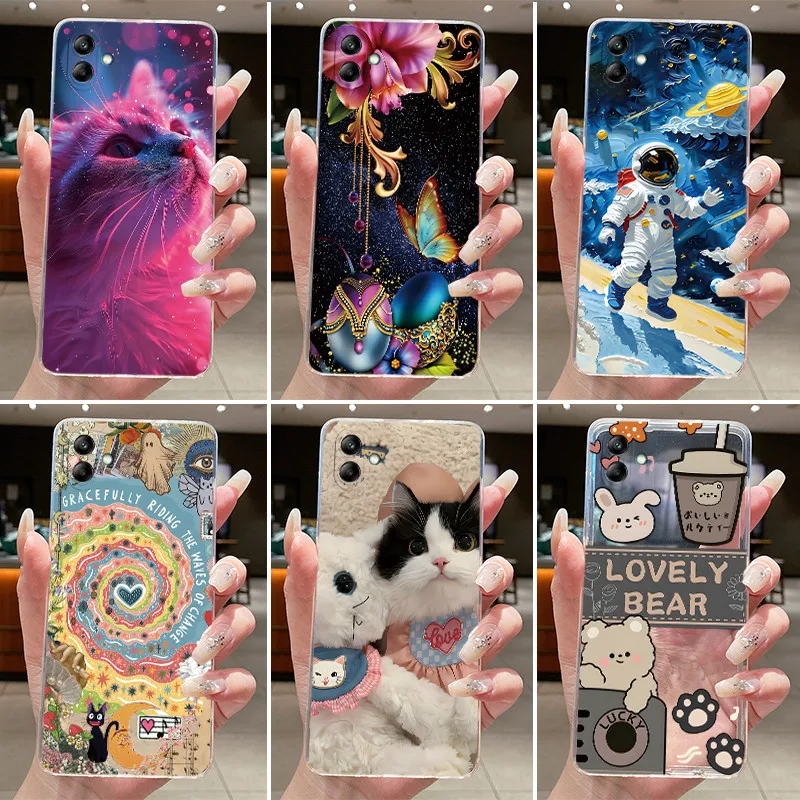 For Samsung A05 Case SM-A055F Clear Aesthetic Fashion Cute Cat Astronaut Soft TPU Back Cover For Samsung Galaxy A05 Phone Case