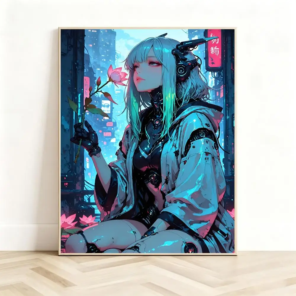 Futuristic Concept Cyberpunk Style Beauty Poster Classic Self-Adhesive PP Wall Sticker for Living Room Bar Decor Gift