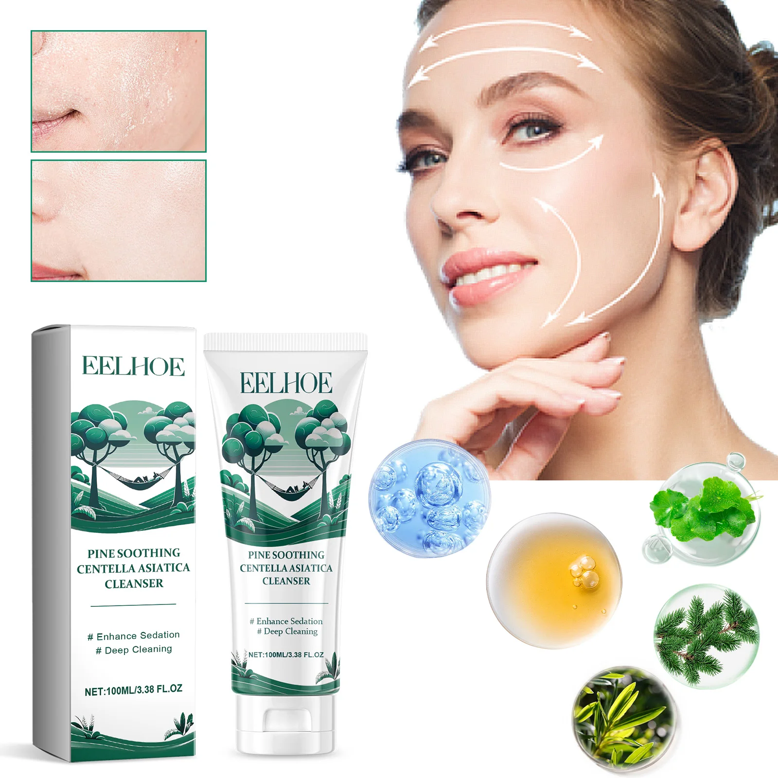 

EELHOE Pine and Centella asiais Очищающее средство для лица Глубокое очищение пор Мягкое увлажнение кожи Не тусклое очищающее средство для лица