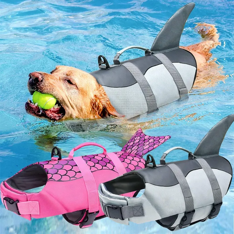 Shark Dog Life Jacket Enhanced Buoyancy Small Dogs Swimming Clothes Safety Vest with Handle for Medium Large Dogs Surfing