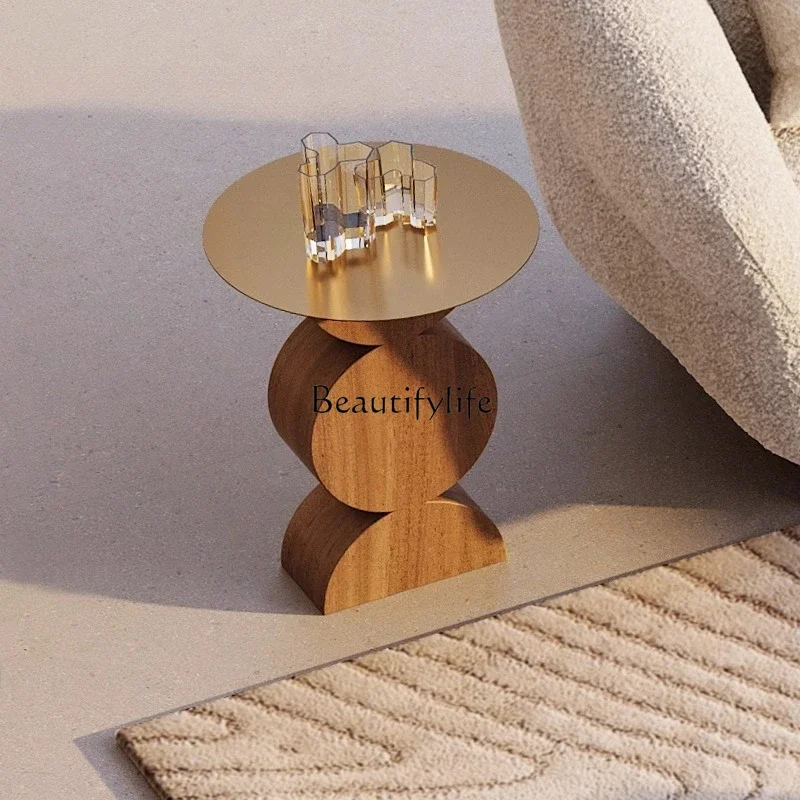 

ls 18 Italian Style Light Luxury High-End Round Sofa Side Table Minimalist Modern Simple Corner Table Wooden