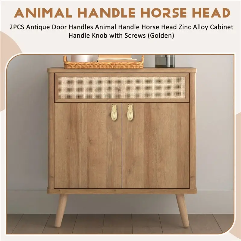 Y42A-2PCS Antique Door Handles Animal Handle Horse Head Zinc Alloy Cabinet Handle Knob With Screws