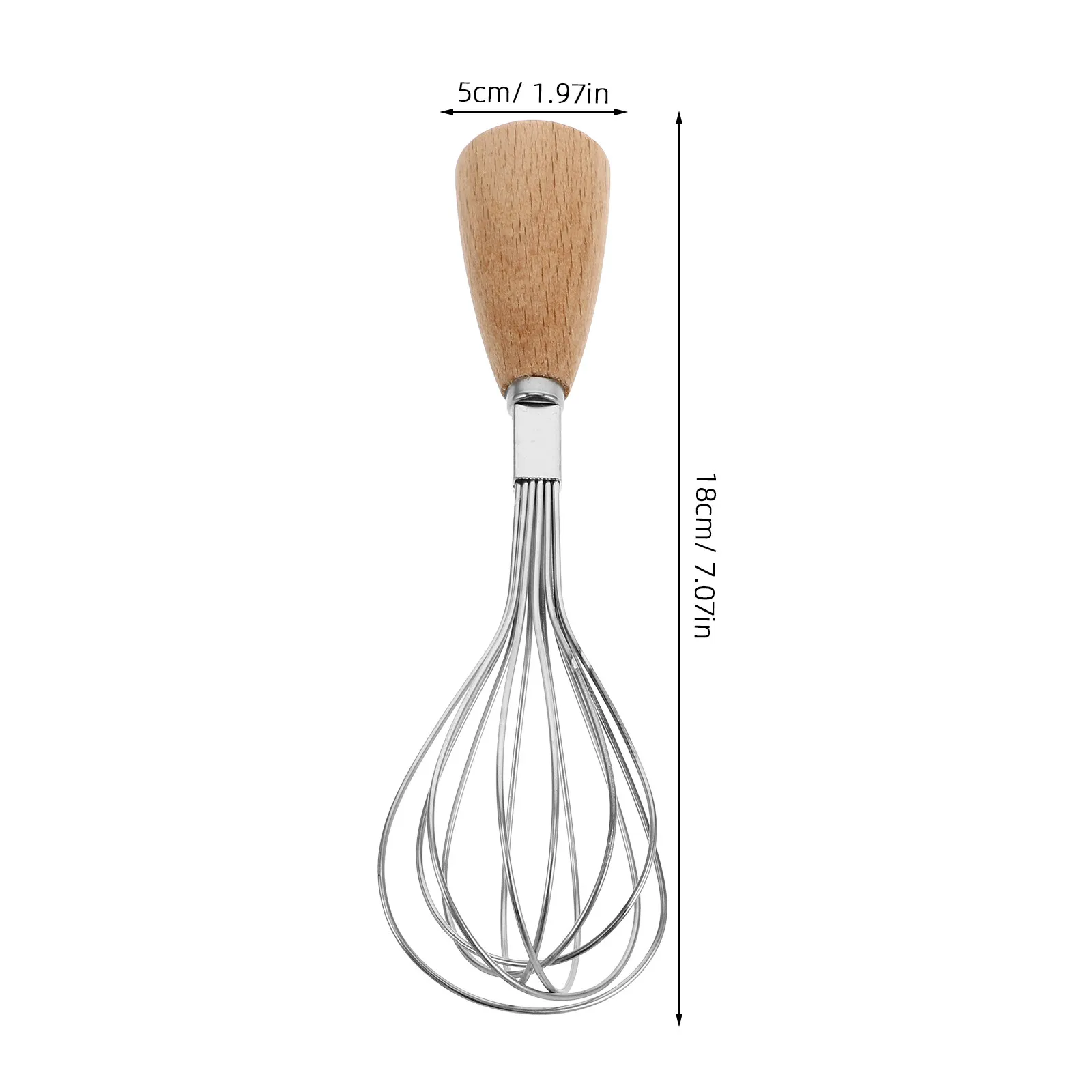 Mini Stainless Steel Wood Handle Elongated Hand Whisk for Egg Beating Cream Mixing Sauce Stirring Outdoor Cooking Baking view 4