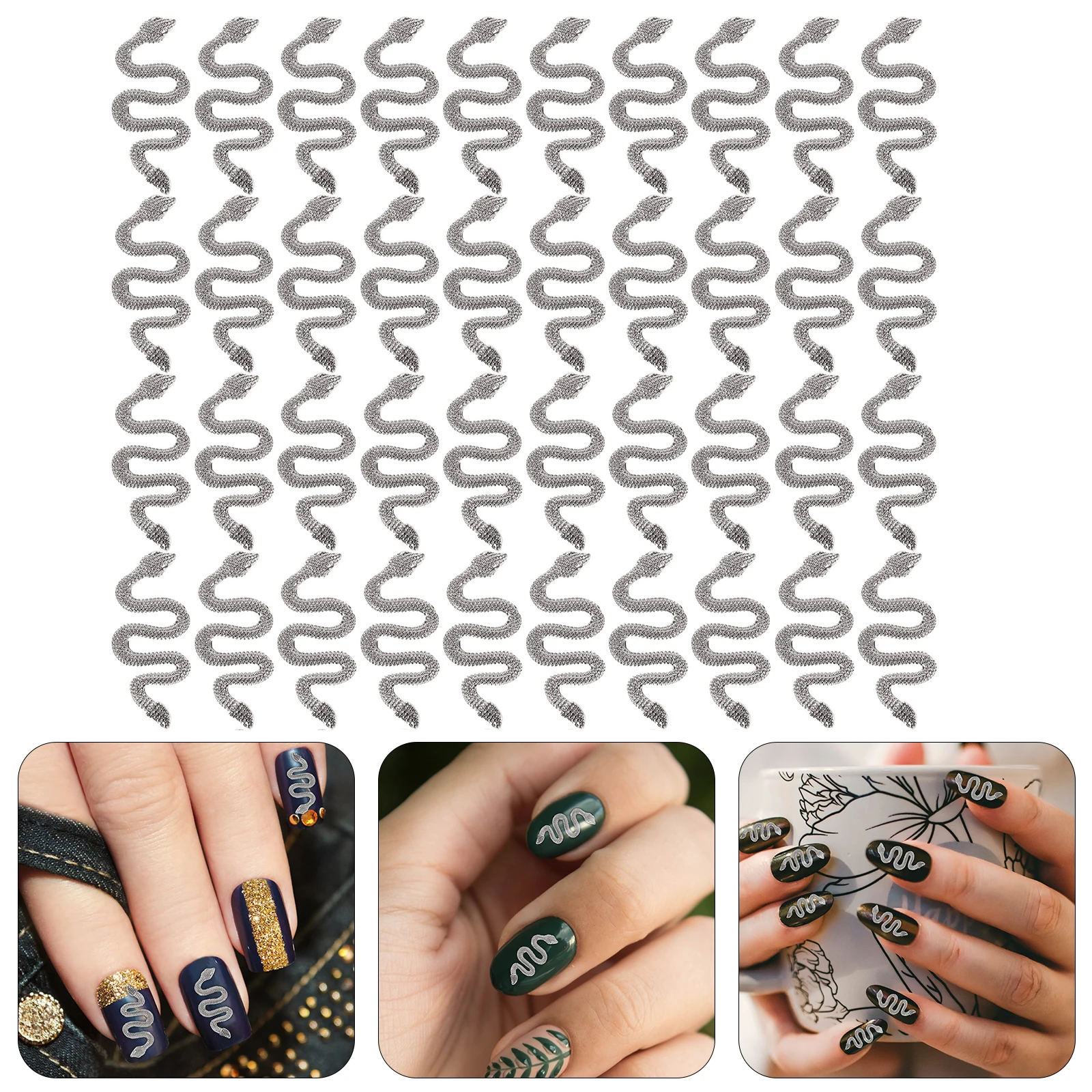 

50pcs Nail Art Accessories Retro Unique Snake Charms Decorations for Nails Alloy Rhinestones 3D Metal Crafts DIY
