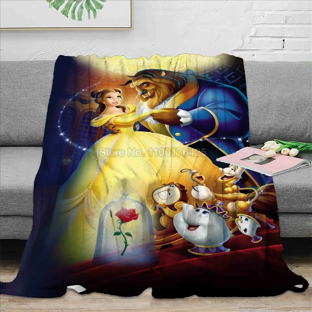 Coperta per bambini in cartone animato 3D La Bella e la Bestia Biancheria da letto per divano letto Coperte in pile Sherpa Ragazze Bambini Regalo