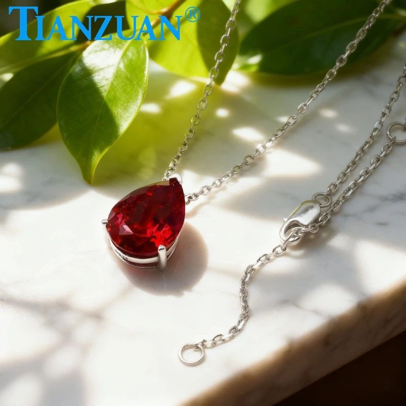 

Модный кулон с рубином 10x14 мм, грушевидной формы, выращенный в лаборатории, цвета «голубиная кровь», с рубинами и сапфирами, ювелирное украшение для женщин, ожерелье, подарок, цепочка 45 см