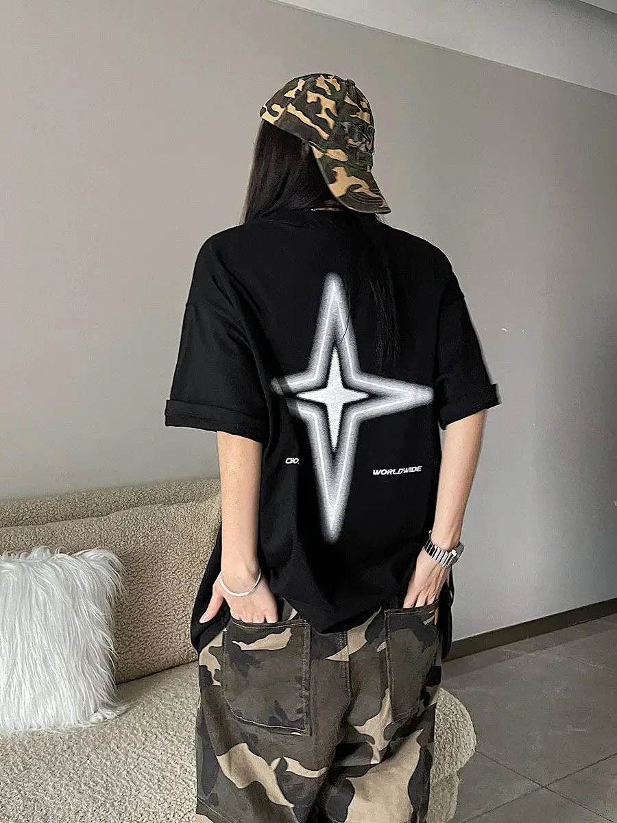 Y2K Korean Vintage Streetwear Star Kpop Acubi Harajuku Egirl Short Sleeve T-Shirts Grunge Aesthetics Oversized Tees Tops Clothes