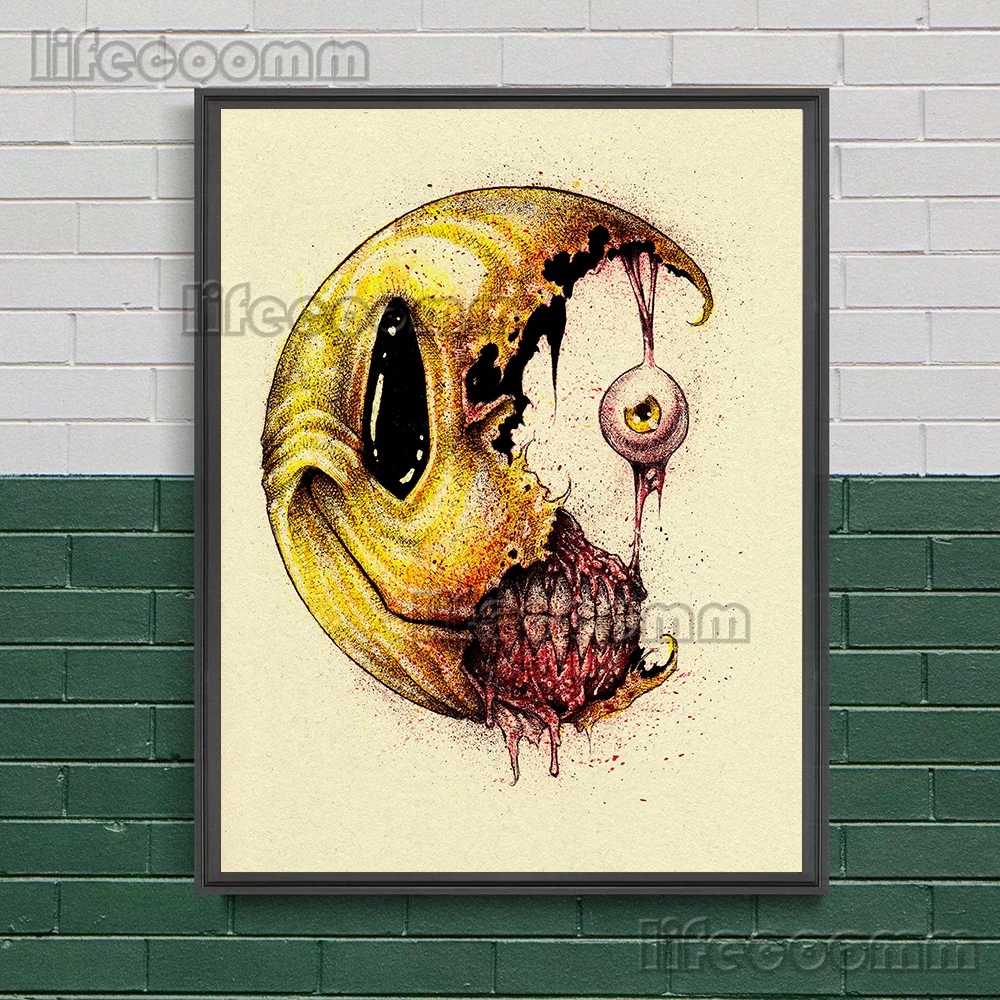 The Chilling Zombie Moon And Rainbow Vintage Wall Art Canvas Print Plague Doctor,Elf Cat,Skeleton Angel Gothic Art Poster Print