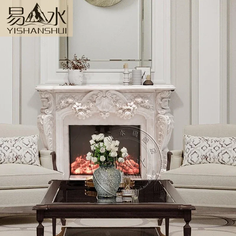 

Asmt56 Marble mantel French light luxury European cabinet villa hall heating ornament background wall decoration carving customi