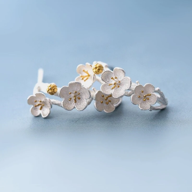 

Sole Memory Romantic Cherry Blossoms Flower Fresh Gift 925 Sterling Silver Trendy Female Dangle Earrings EA114