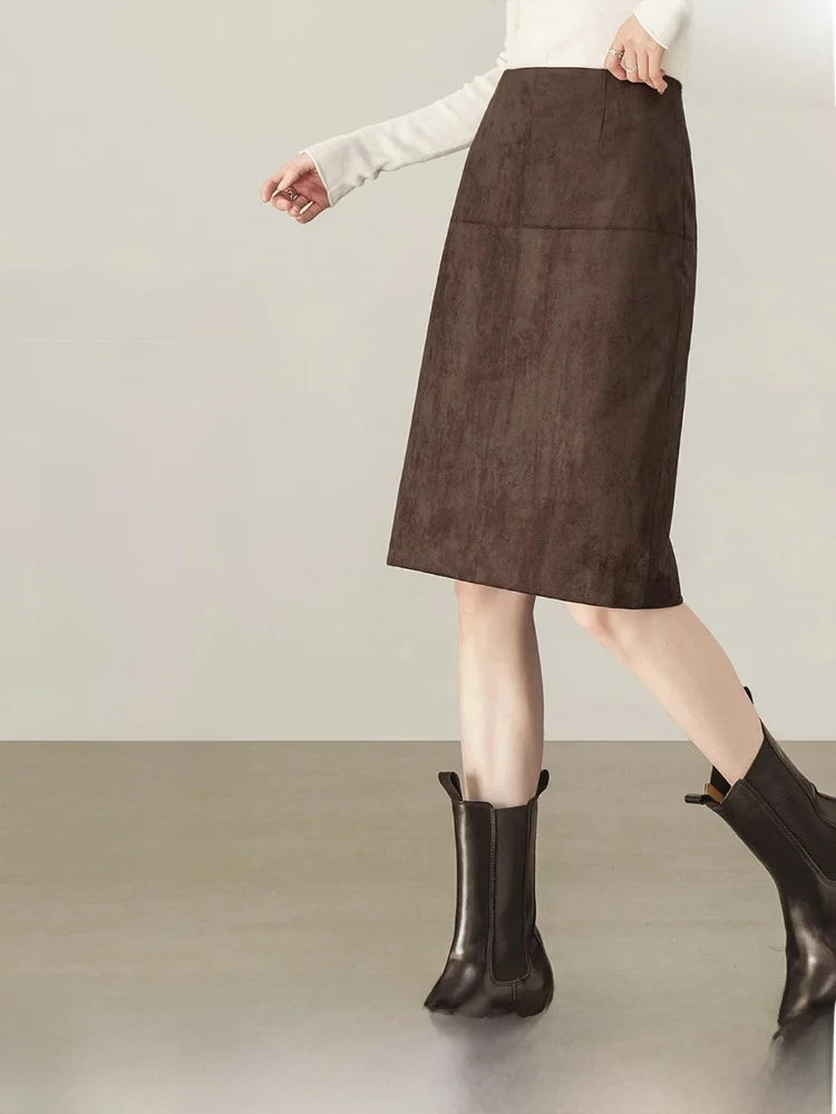 

Busin Commute Women's Skirt Spring 2026 Straight Velvet Design Split Skirt Ele Straight Leg Lengthening Effect