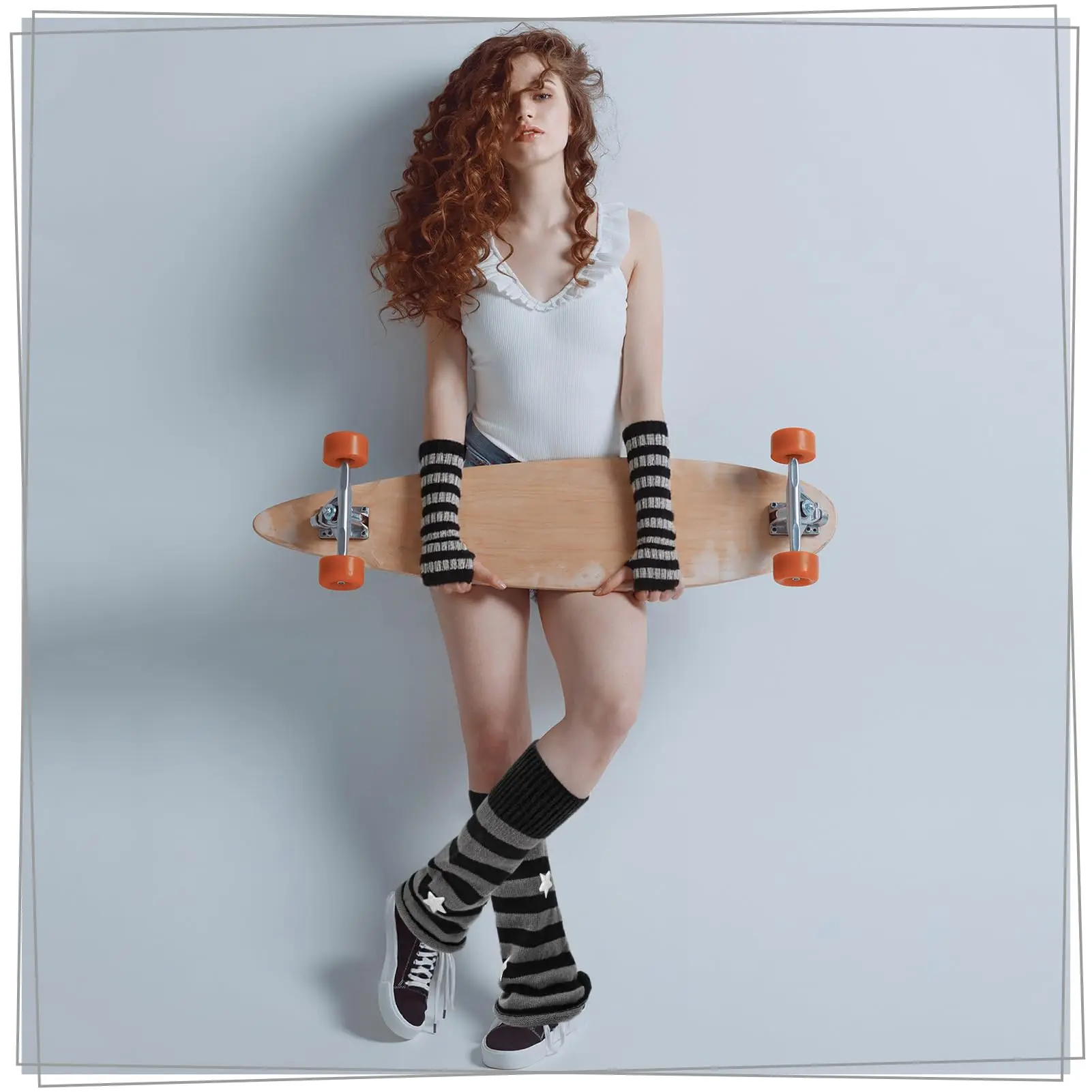 مجموعة تدفئة الساق النسائية Y2K مكونة من زوجين - خطوط وأسود ورمادية أنيقة ومطبوعات نجوم، ملابس عصرية للاحتفالات في العطلات