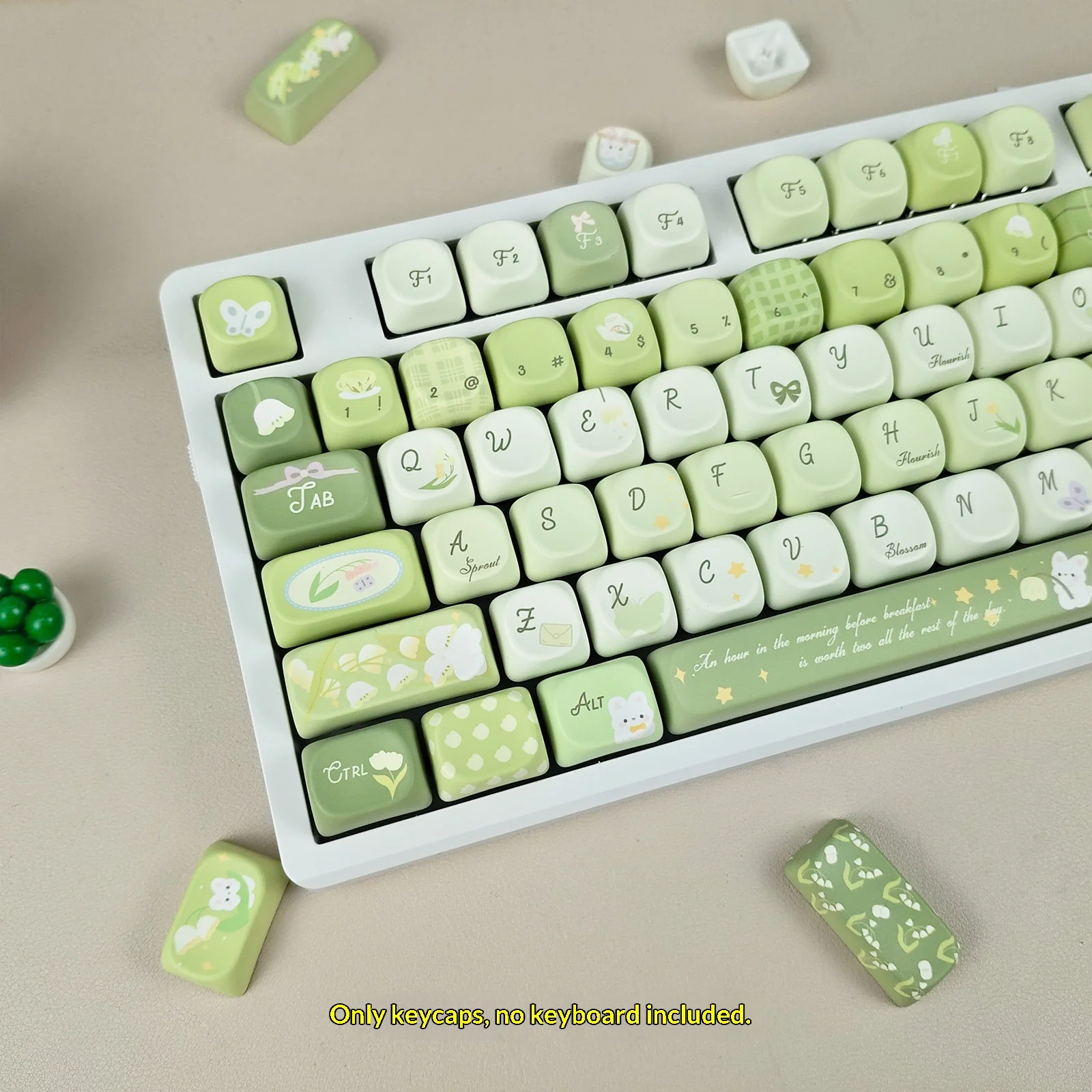 Linglan Poetry Theme MOA Keycap Heat Sublimation 134KEY Spring Green Cute Round Keycap Mechanical Keyboard Universal KEYCAP