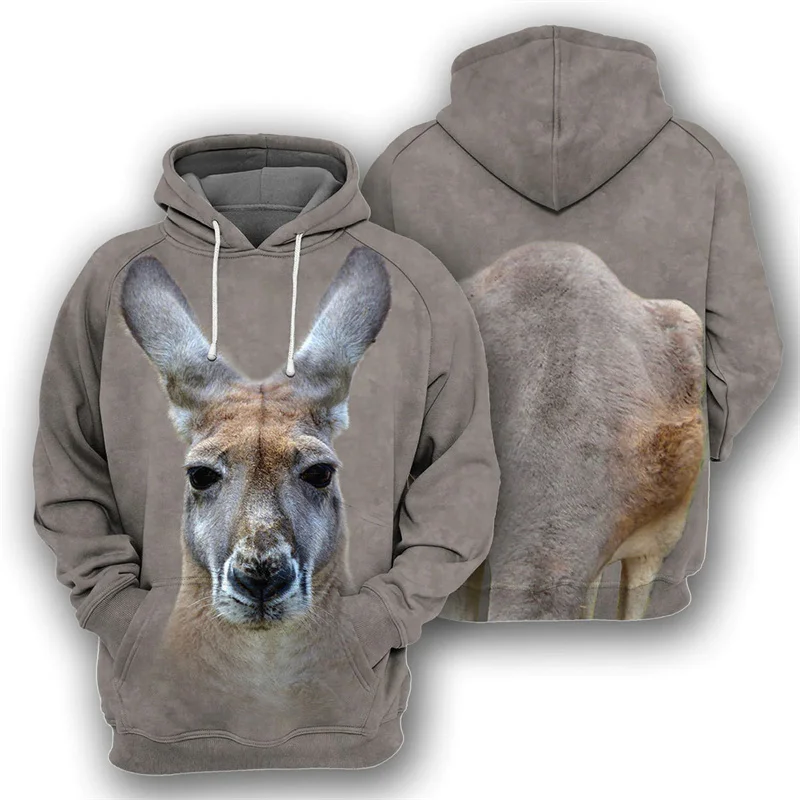 Animal 3D Printed Kangaroo Koala Rabbit Hoodie For Men Cool Long Sleeve Pullover Sweatshirts Street Hooded Coat Kids Clothes