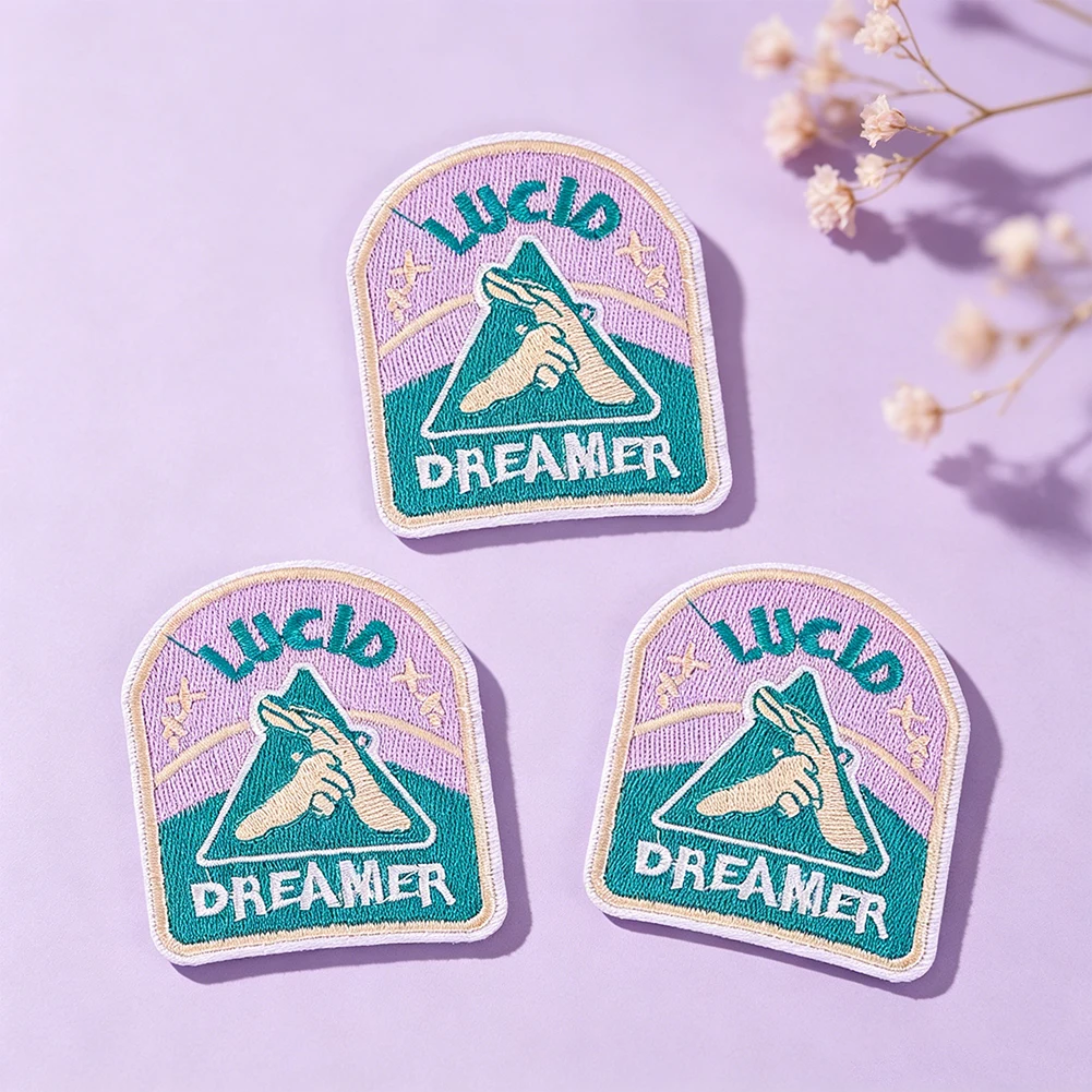 Lucid Dreamer Triangle Hand Gesture Stickerei-Aufnäher, Macaron-Farbe, zum Aufbügeln, für T-Shirt, Jacke, Rucksack, DIY-Dekoration – Detail 3