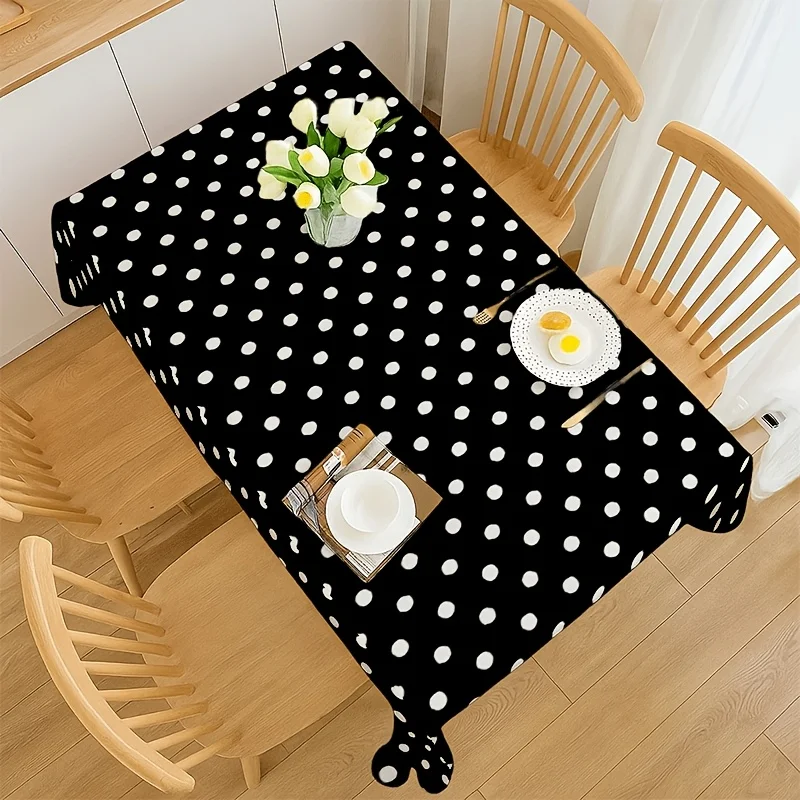 Soft, fashionable, beautiful and classic black and white polka dot pattern tablecloth, machine washable and easy to clean