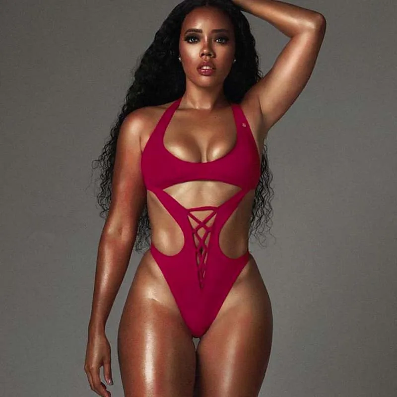 African Style Hollow Out Bathing Suit Black Burgandy Green Bodysuit Woman Cut Out Swimwear One Piece Swimsuit Swim Suit Monokini
