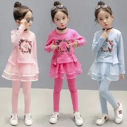 New Spring Girls Clothing Sets Cotton Cute Flower Long Sleeve Top + Pants Little Princess Suit For 3-10 Years Kids Birthday Gift