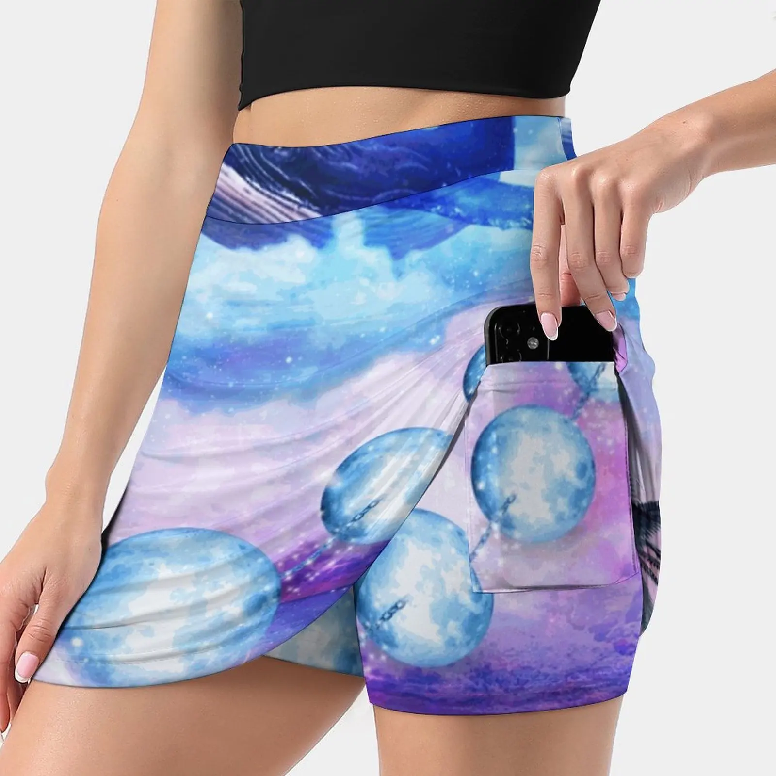 Ambition Sea Whale New Women Skirts Double-Layer Printed Short Dress Mini Sport Skirt Whale Sea Water Bathroom Beach Fish