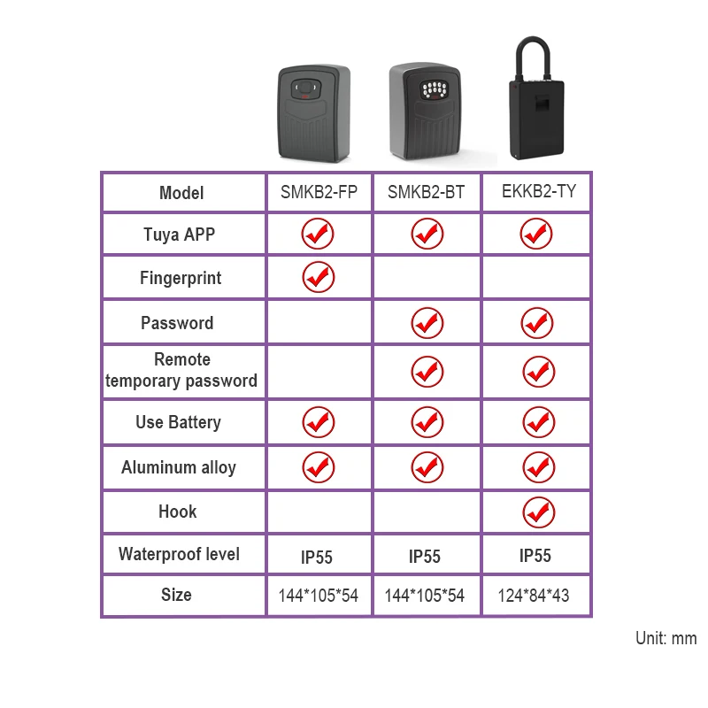 RAYKYBE Smart KeyBox Tuya Bluetooth Fingerprint Password Digitals Hard Aluminum Alloy Safe Waterproof Different Model