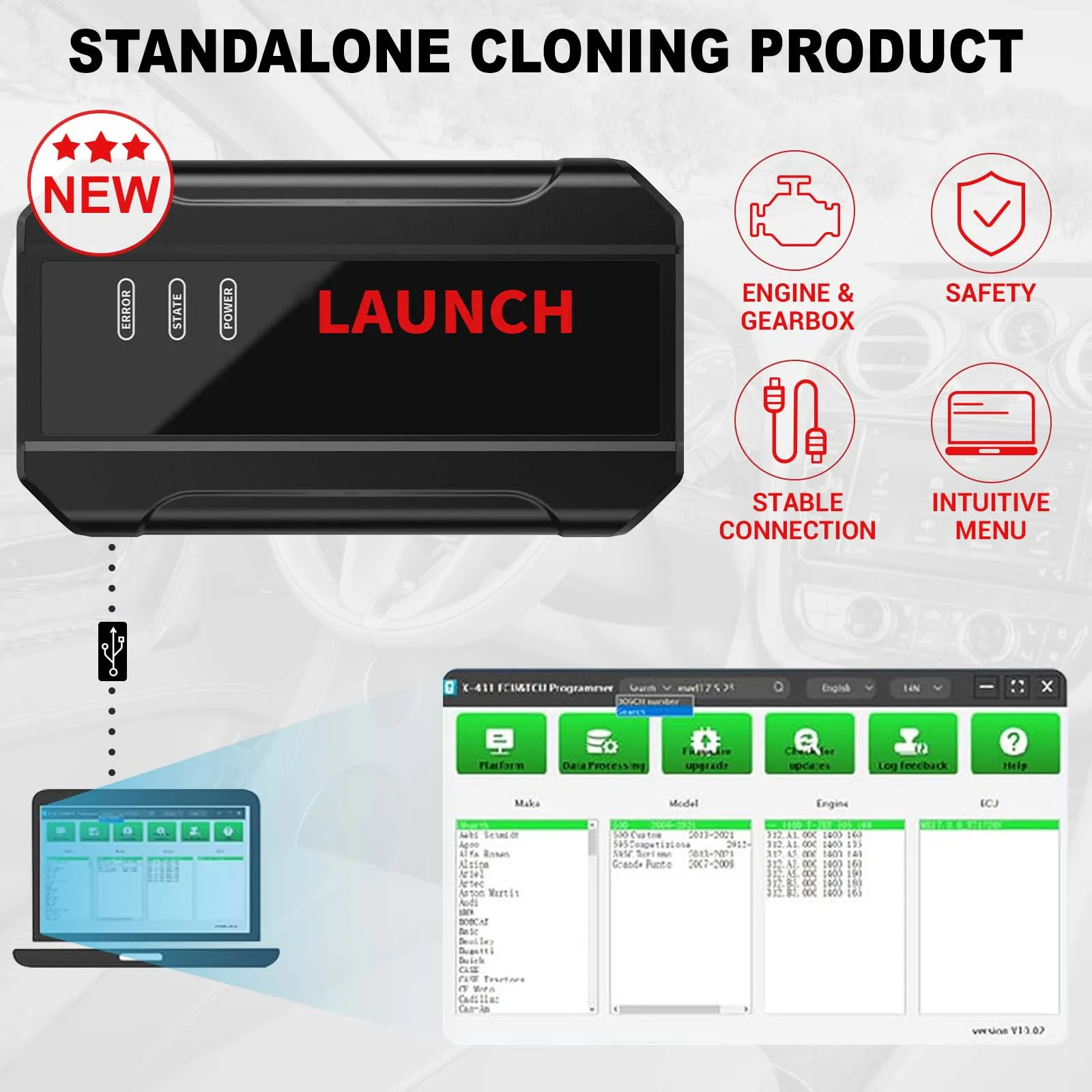 

2023 X-431 ECU & TCU Programmer Standalone Cloning Device 2D Menu for ECU Data Reading/Writing