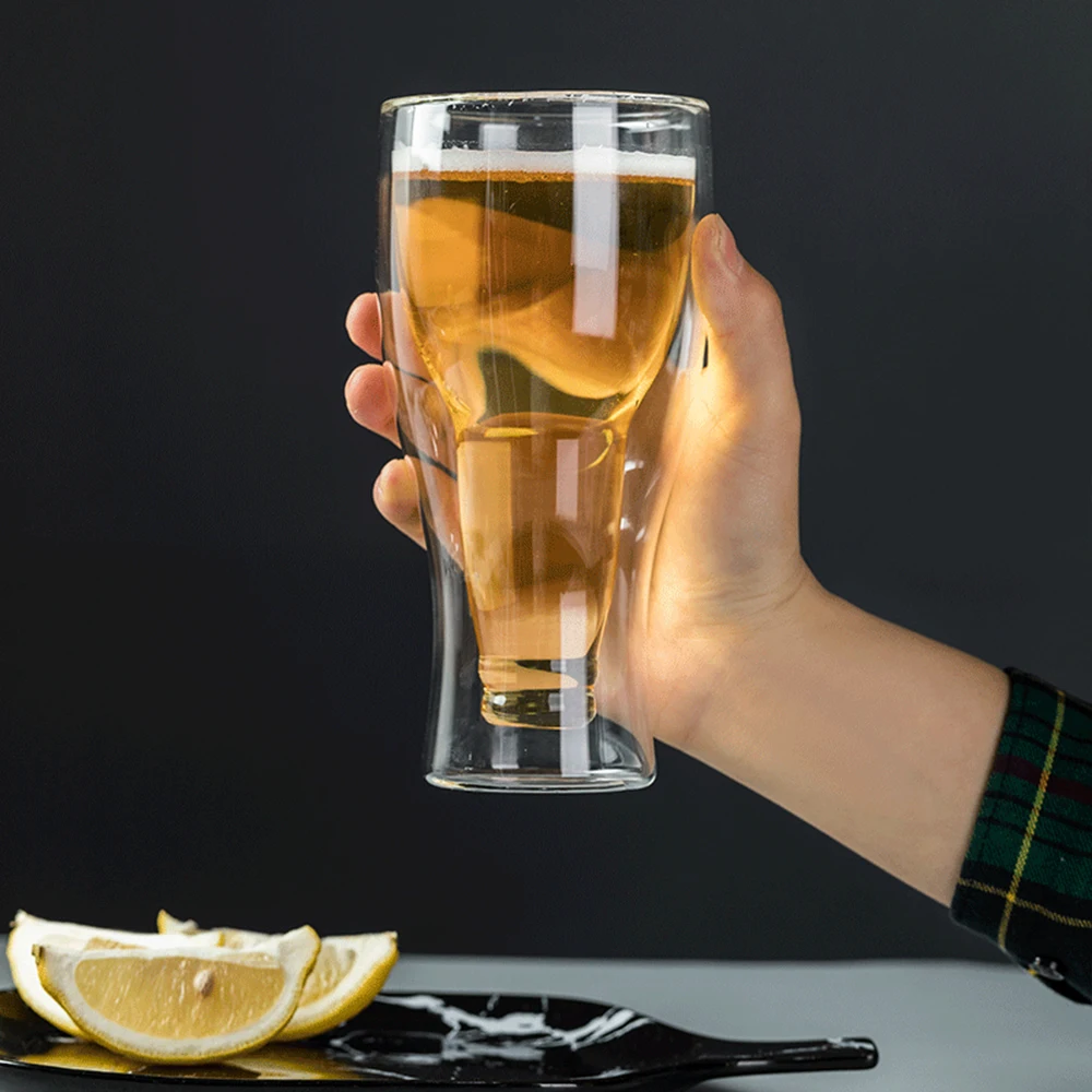 350ml  Double Glass Flip Beer Mug Juice Drink Mug Bar Art Clear Lead-free Glass Creative Beer Mug Barware  Beer Glass