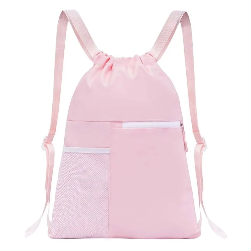 Men Women General Daily Drawstring Backpack with Pockets Lightweight Travel Sports Bag for Basketball and Personal Item Storage