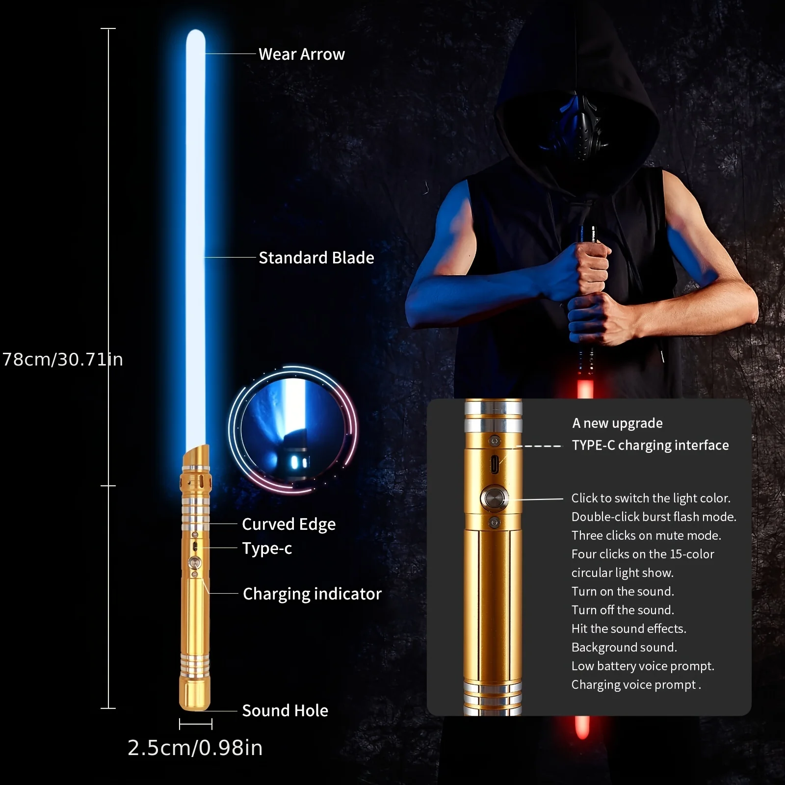 ดาบของเล่นเรืองแสง 15 สี 2-in-1 แบบโลหะพร้อมเซ็นเซอร์แรงโน้มถ่วง รุ่นอัพเกรด ดาบเรืองแสงสำหรับงานปาร์ตี้และฮาโลวีน