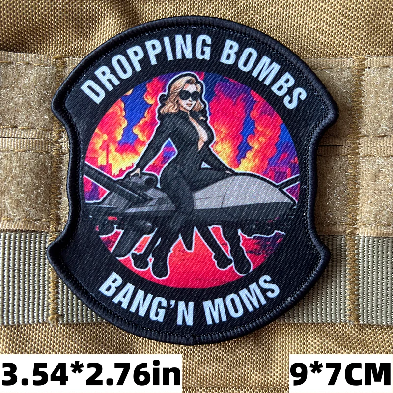 Picture 4: Dropping Bombs Bang'n Moms Tactical Patch Beautiful Woman Morale Badge Printing Patches Hook and Loop Military Backpack Sticker