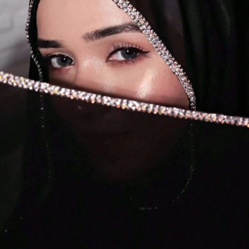 

Glitter Shimmer Rhinestone Hijab Chiffon Scarf Women Shiny Diamond Edge Shawl Solid Plain Premium Chiffon Headscarf Turban