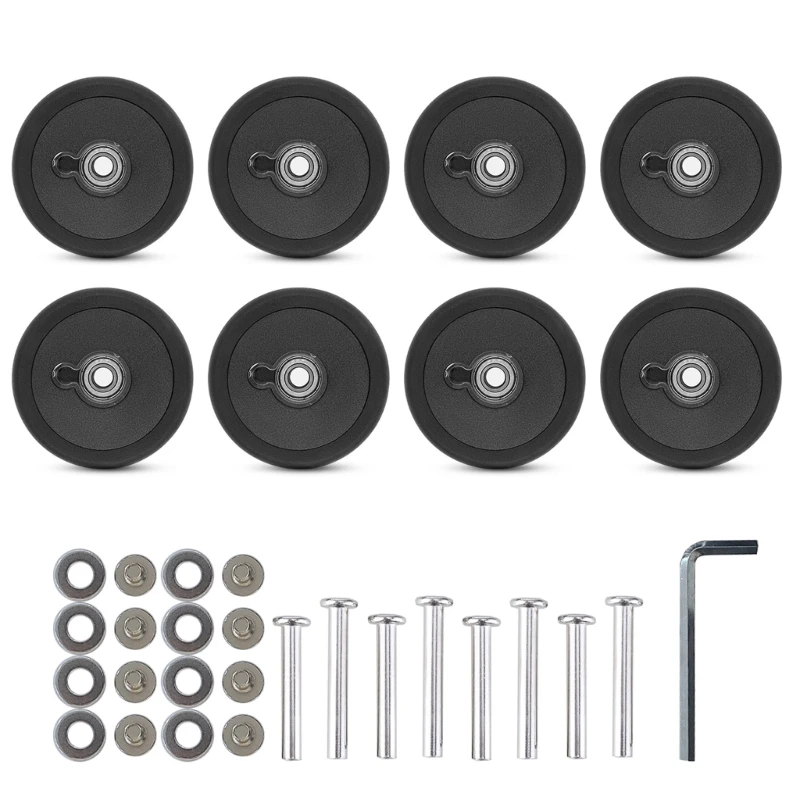 8Pcs Universals Luggage Wheels 55mm Black Suitcase Replacement Double Wheel Repair Kits Easy Installation Smooth Rolling