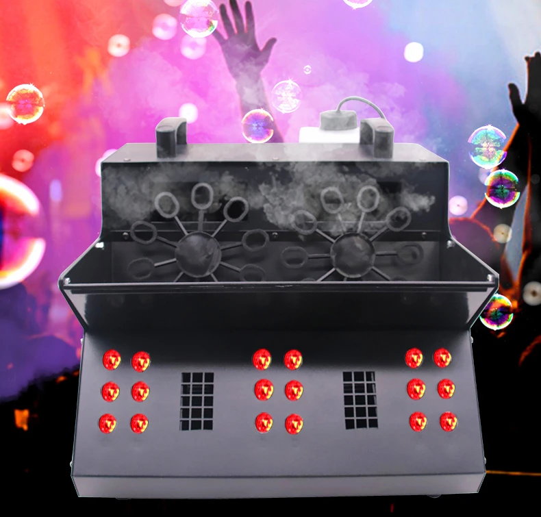 Stage Bubble Fog Machine com luzes LED, 3in 1, Double Bubble Fans, DMX512, Smoke Effect, Party, Wedding, Show