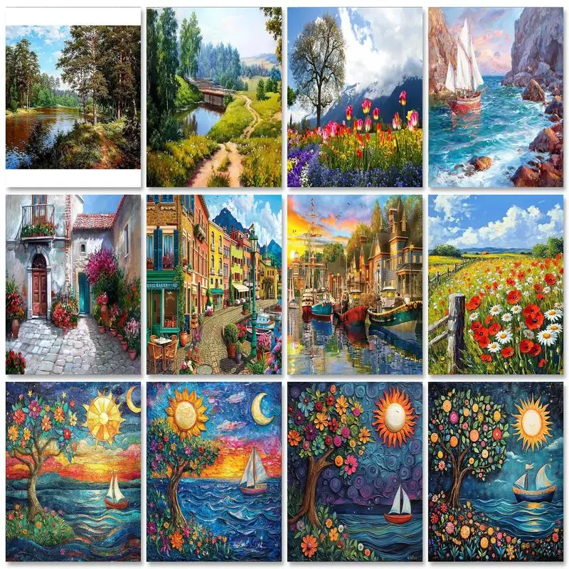 

RUOPOTY Modern Picture Diy Painting By Numbers Flowers Landscape Acrylic Paint By Numbers Illustration Handicrafts For Home Deco