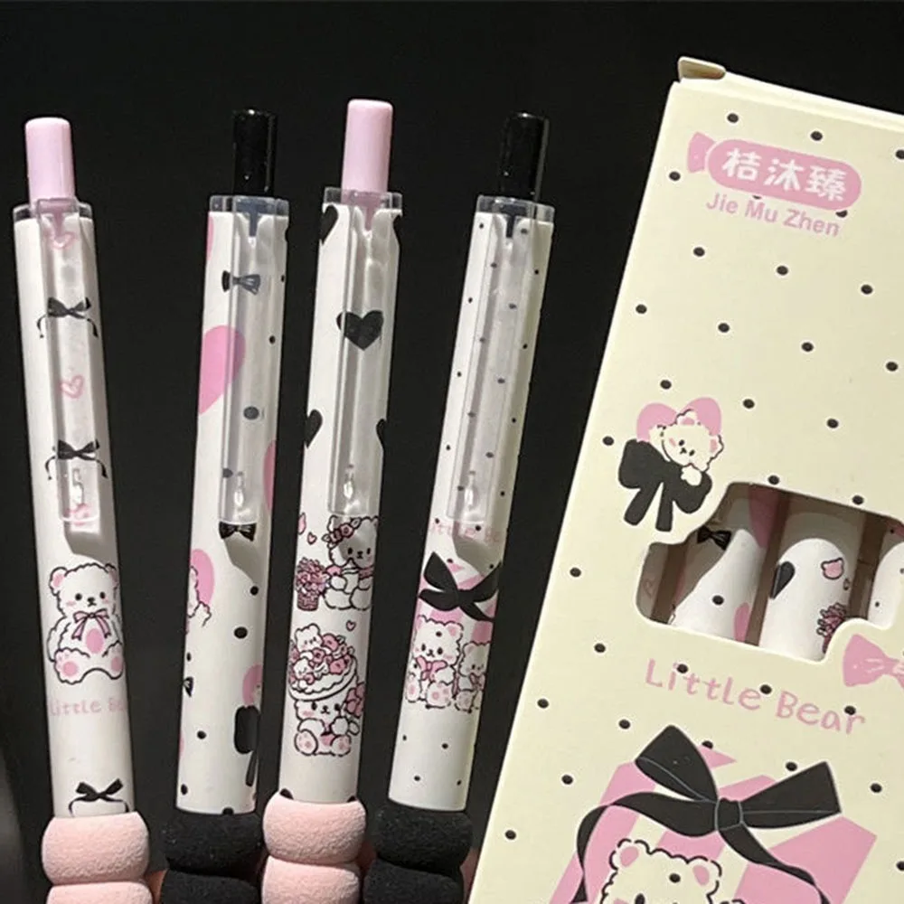 4Pcs/lot New 0.5mm Gel Pen Bear Cartoon Black Pen Quick-drying Press Erasable Pen School Office Writing Stationery
