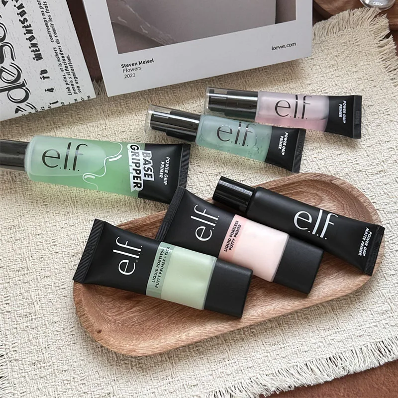 Base de maquillaje líquida Elf Brand Cosmetics Power Grip Matte Primer, base de maquillaje líquida sin poros, base de maquillaje líquida Halo Glow, base de maquillaje líquida.