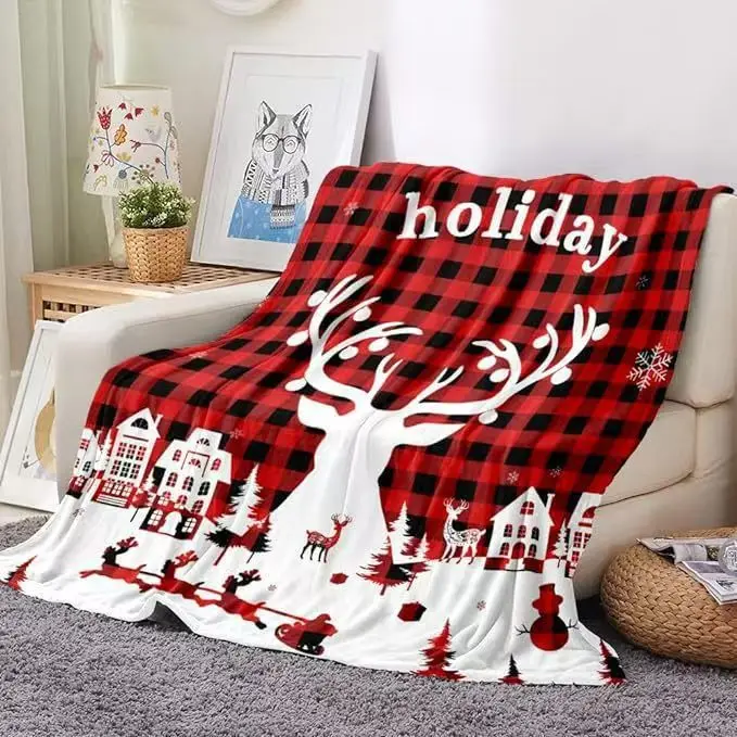 Christmas Blanket Red Tree Snowflakes Flannel Couch Cover Soft Festive Winter Warm Fuzzy Throw For Bed Living Room Sofa Gift