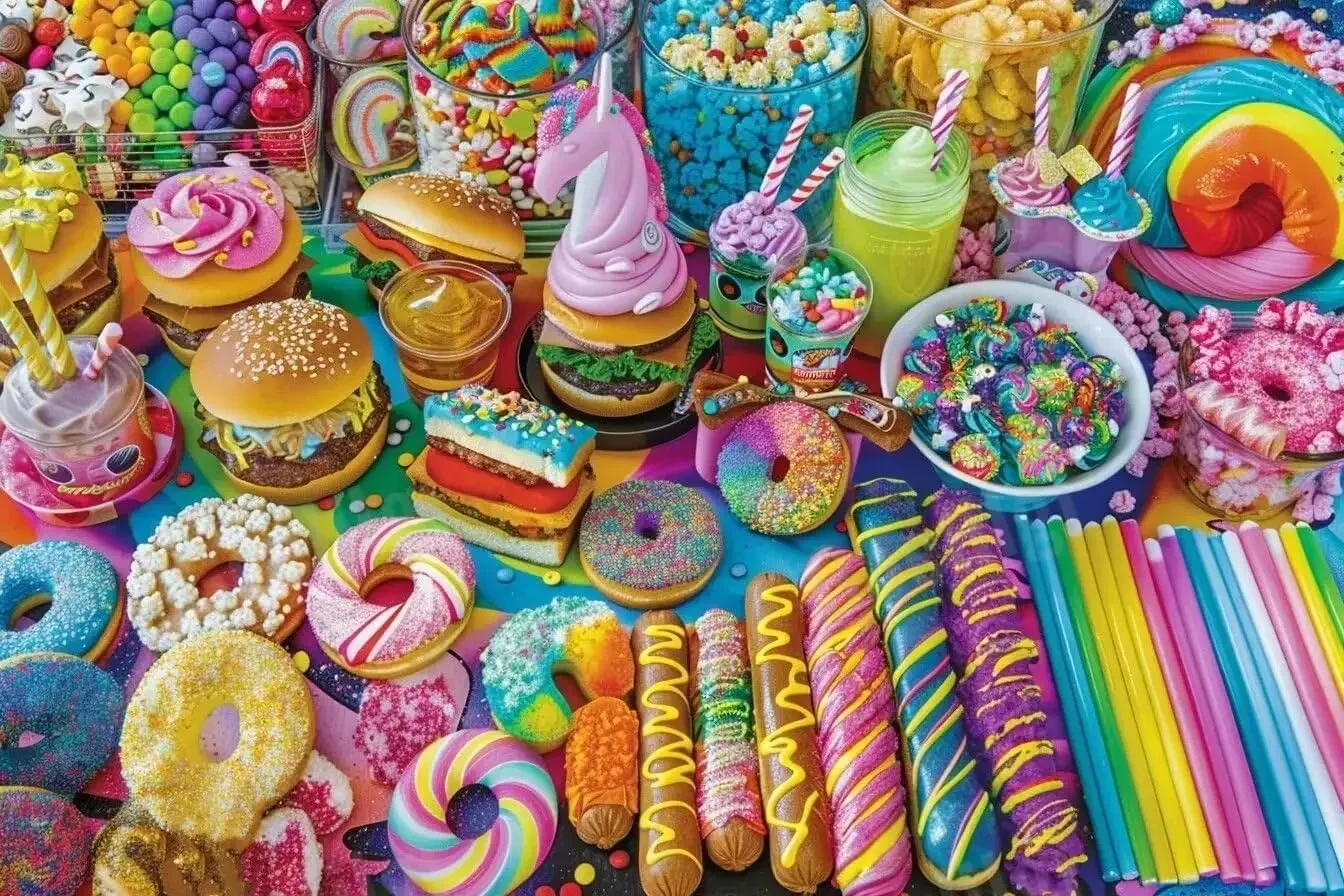 Sweet Dessert Collection Jigsaw Puzzle 1000 500 300 Pieces Donuts Burgers Candy Colorful Food Art for Kids Birthday Party Gift