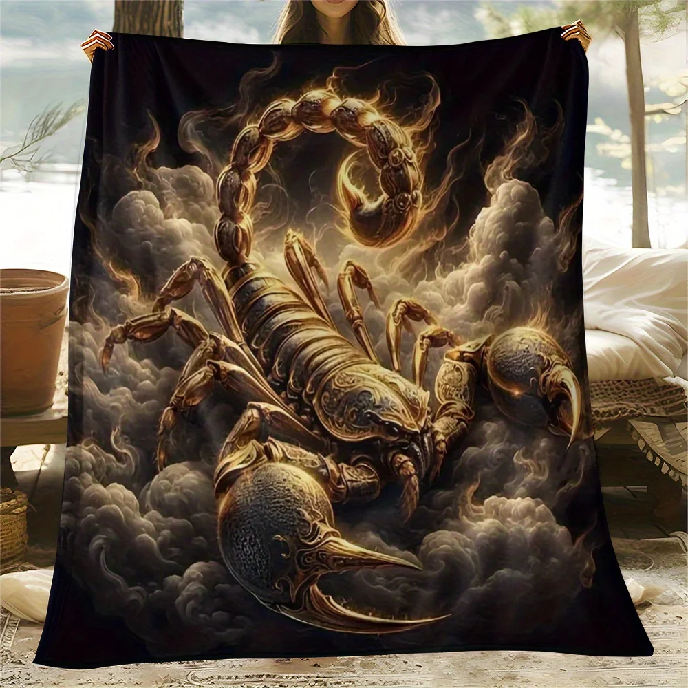 Flannel Printed Blanket Zodiac Scorpio Fire Scorpion Art Design Soft Cozy Throw Blanket Gift