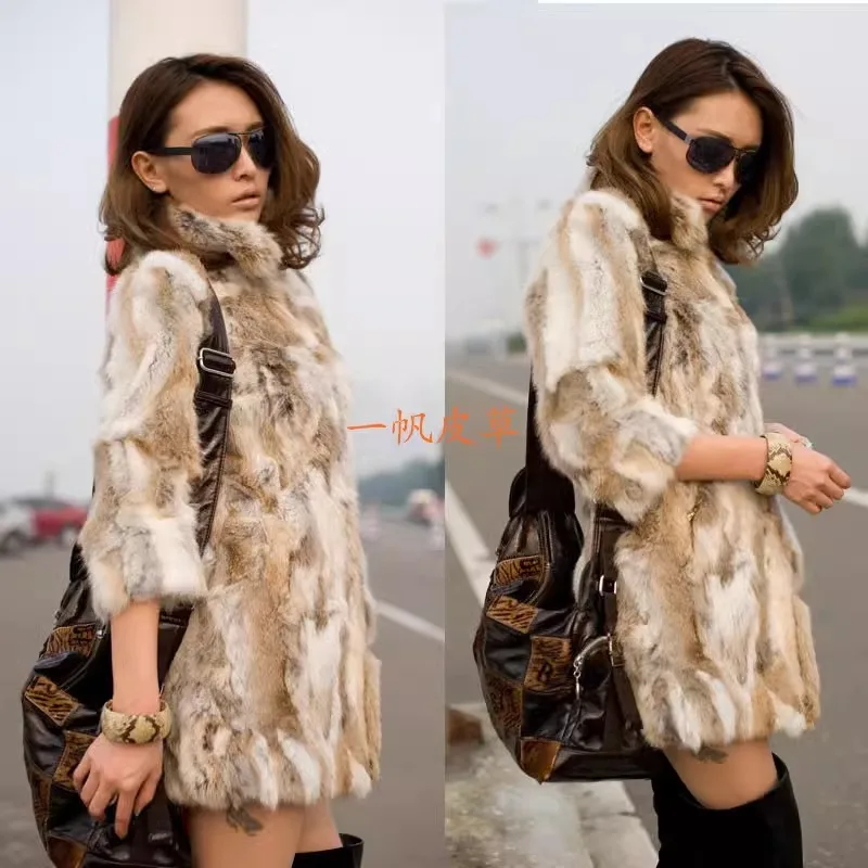 New Arrival Standard Collar Vintage Customize Real Whole Rabbit Fur Coat For Women Female M-5XL Mandarin Collar Jacket WSR257