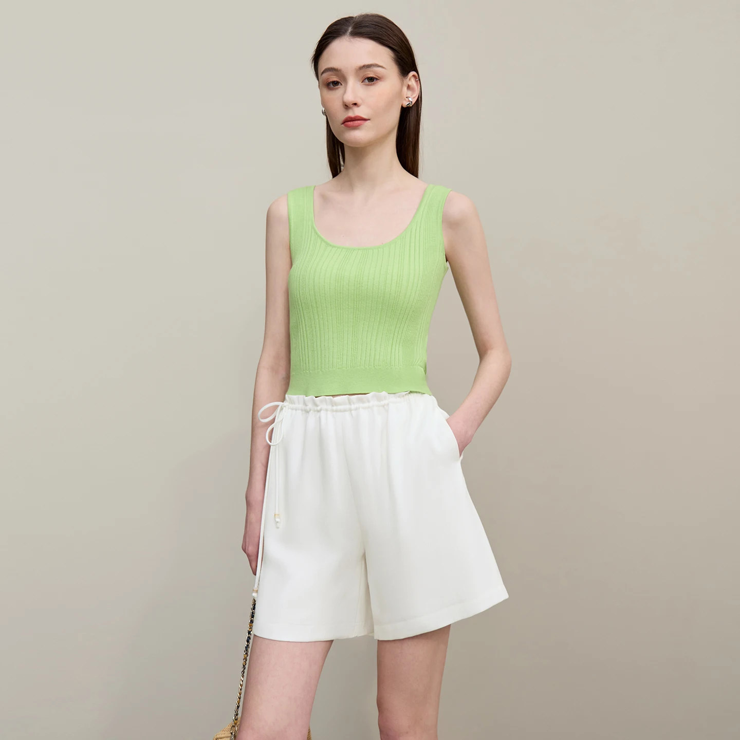 Amii Women's Shorts 2026 Summer New Elastic Tie Waist Ruffle Drawstring Linen Casual Pants Loose Office Woman Clothes 12622111