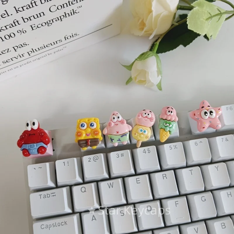 Customized Anime SpongeBob SquarePants Keycaps Handmade Girl Gift Key Caps for Mechanical Keyboard Cross Axis Cherry Switch