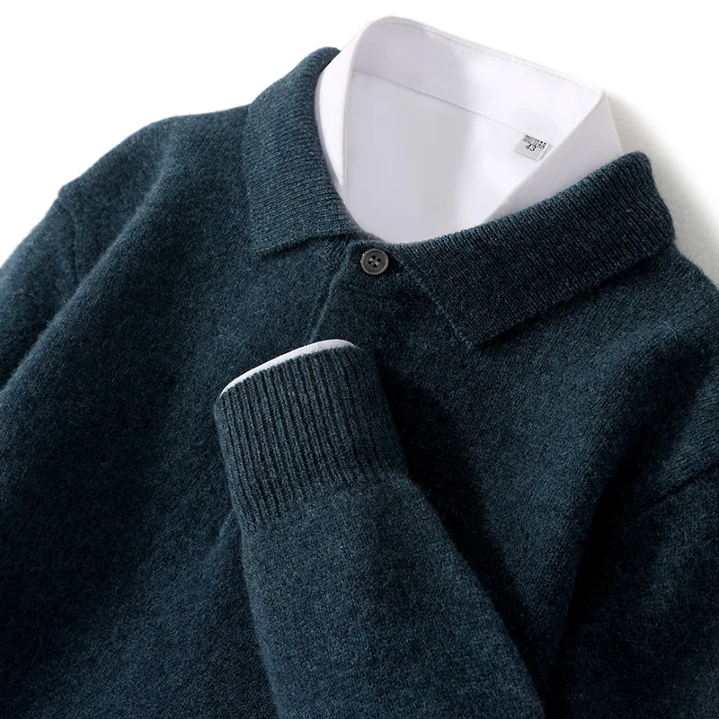 Snaoutofit Men's Long Sleeve Polo Sweater Wool 5