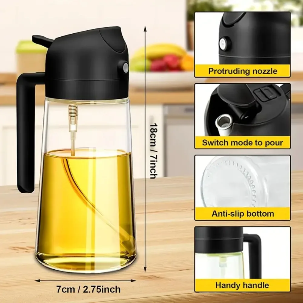 16oz/470ml Olive Oil Sprayer for Cooking - 2 in 1 Glass Olive Oil Dispenser for Kitchen Gadgets, Air Fryer, Salad, and BBQ - view 2