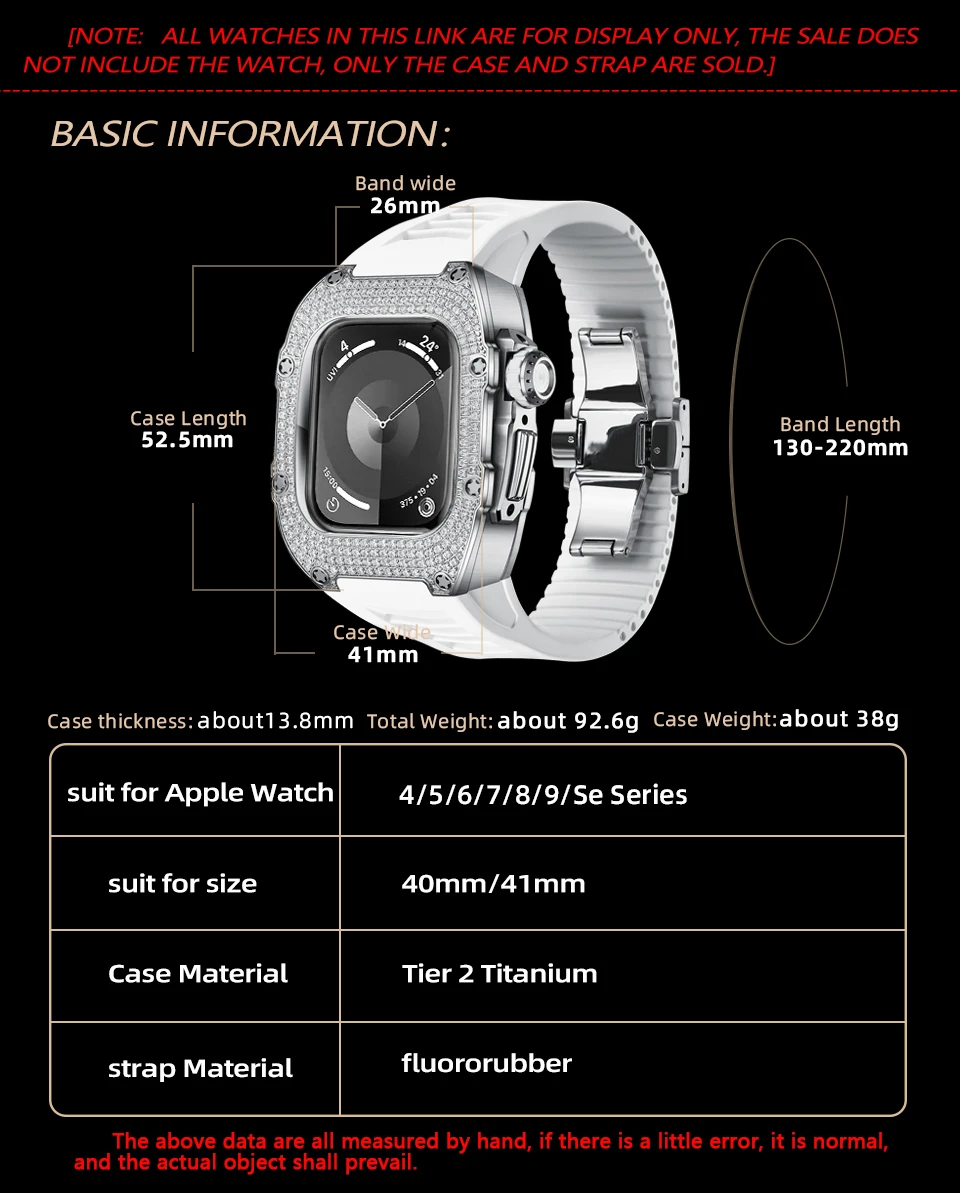 Kit Soul Cool Mod per Apple Watch Serie 9 8 7 SE 3 41mm Accessori di lusso intarsiati con diamanti in titanio Applicare a s6/5/4 SE 40mm