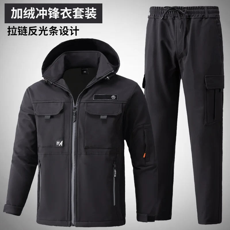 Autumn and Winter Velvet Waterproof Windproof Warm Storm Jacket Soft Shell Suit Men and Women Fishing Outdoor Suit