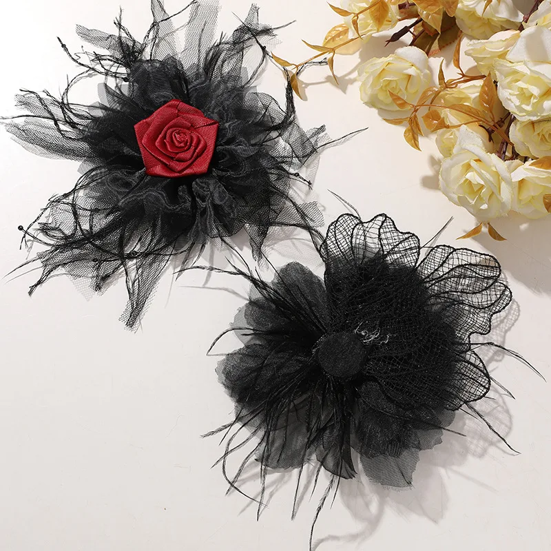 

5pcs Feather mesh rose Patches DIY Bag Breast flower clothing accessories parches de ropa